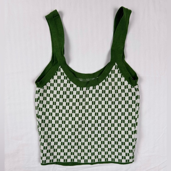 Abercrombie & Fitch Green Checkered Knit Crop Tank Top Women’s S - Picture 2 of 3